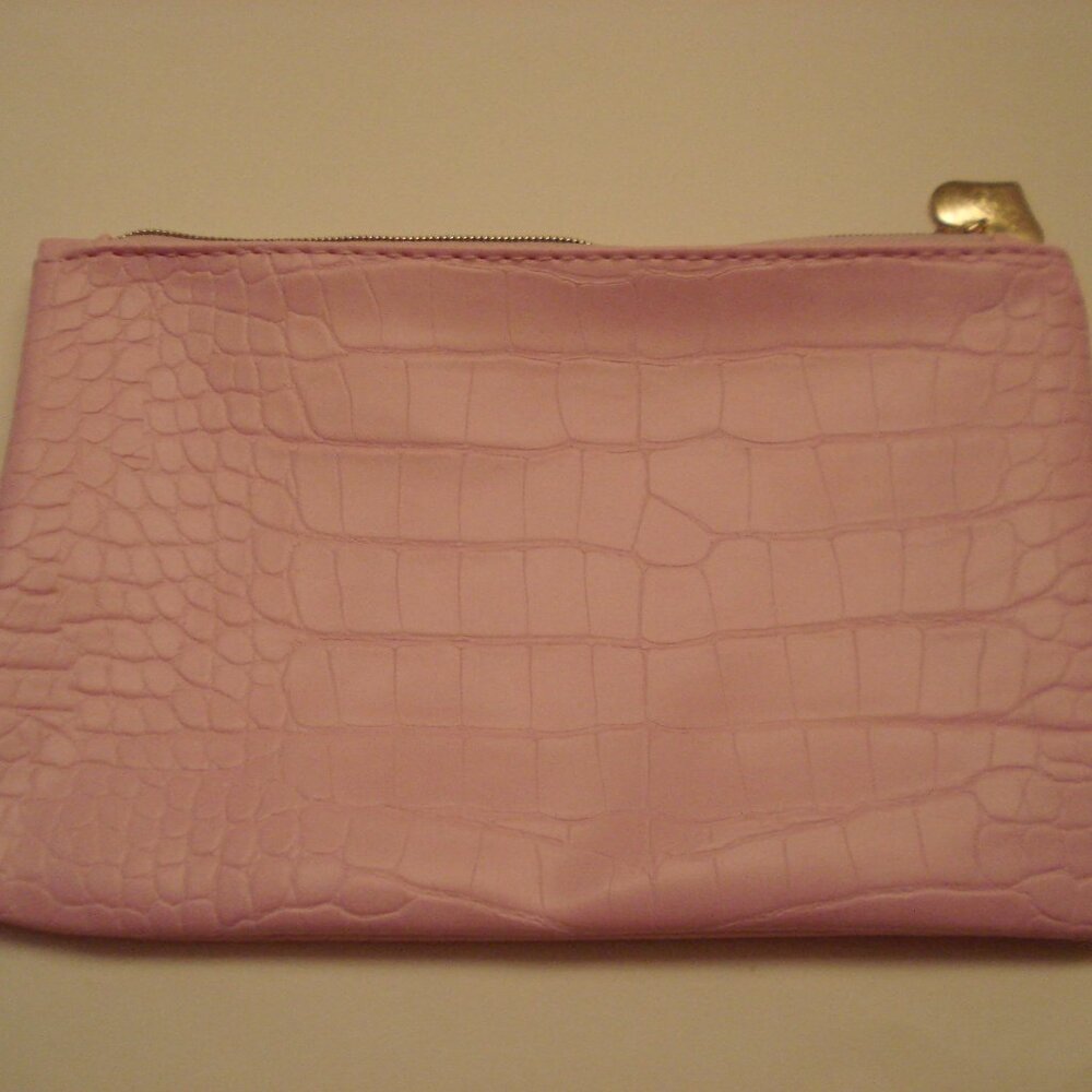 NEW Ipsy Cosmetic Makeup Bag February 2026 Pink Faux Crocodile w/Heart Pull